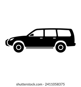 Car icon. SUV. Off-road vehicle. Black silhouette. Side view. Vector simple flat graphic illustration. Isolated object on a white background. Isolate.