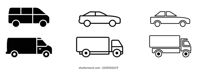 Ícone do carro, símbolo do carro. Vista do carro de lado. Ícone de veículo, veículo ou ícone de automóvel vetor plano para aplicativos e sites