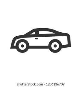 Car icon in thick outline style. Black and white monochrome vector illustration.