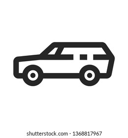 Car icon in thick outline style. Black and white monochrome vector illustration.