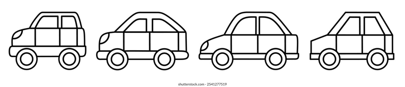 Icono del coche. Colección de icono de línea delgada de coche. Vector de acciones.