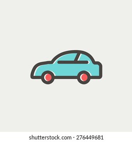 Car icon thin line for web and mobile, modern minimalistic flat design. Vector icon with dark grey outline and offset colour on light grey background.