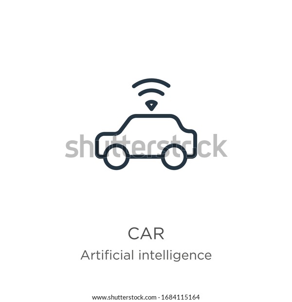 Car icon. Thin linear car outline icon\
isolated on white background from artificial intelligence\
collection. Line vector sign, symbol for web and\
mobile