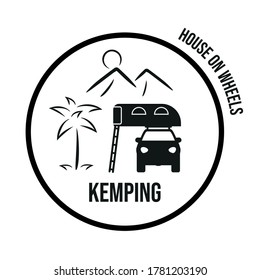 Car icon with tourist trailer. Mobile home, camping.