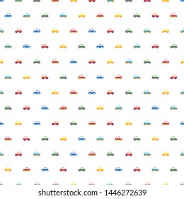 Car icon. Toy illustration. Vector seamless pattern. Wheel, window. Customized fun background. For cards, baby shower, paper, fabric, wallpaper.