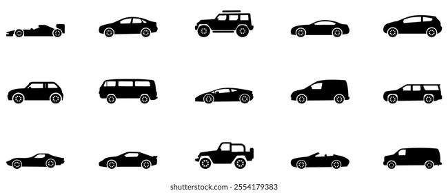 Car icon. Car type icons set. Model automobile. Various vehicle icon. Car body types. Vector illustration. EPS 10