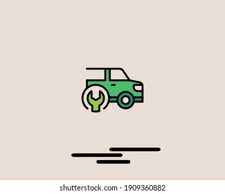 Autosymbol mit Vektorfarbe, Illustration, Symbol, Fahrzeug, Wohnung, Element, Linie, modern, Antrieb, Hintergrund, Zeichen, isoliert, Umriss, bunt, Konzept