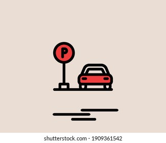 car icon with vector color, illustration, symbol, vehicle, flat, element, line, modern, drive, background, sign, isolated, outline, colorful, concept