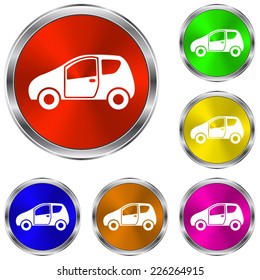 Car icon - vector glossy colourful buttons