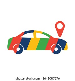 Car icon vector illustration design with location pin. Car logo design.