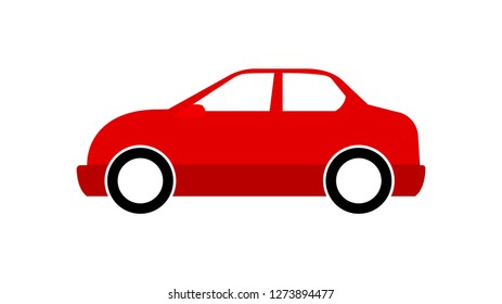 Car Icon Vector Illustration. Red car icon flat design style  Isolated on white background. 