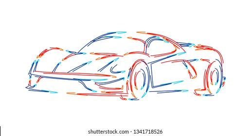 Car icon vector line art design. 3d Color line art ( RGB ) vector illustration.