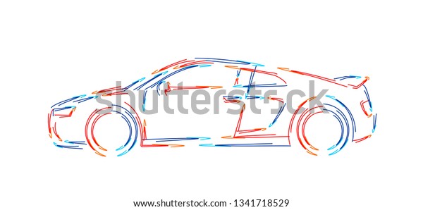 Car icon vector line art design. 3d Color\
line art ( RGB ) vector\
illustration.