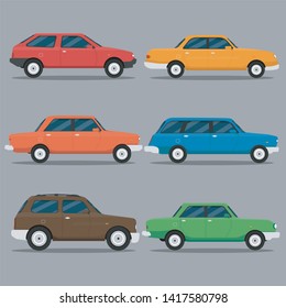 Car Icon Vector Logo Template. Russian Cars Set. Flat Style. Side View, Profile.