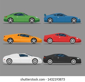 Car Icon Vector Logo Template. Cars set. Flat style. Side view, profile. Fast auto