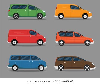Car Icon Vector Logo Template. Cars set. Flat style. Side view, profile. Van delivery auto