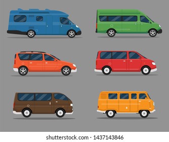 Car Icon Vector Logo Template. Cars set. Flat style. Side view, profile.