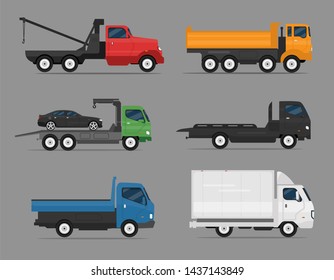 Car Icon Vector Logo Template. Cars set. Flat style. Side view, profile. Truck auto