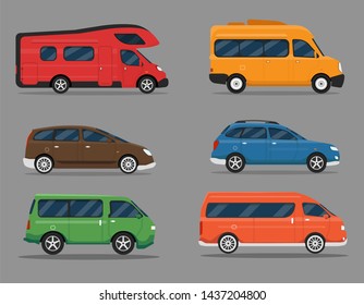 Car Icon Vector Logo Template. Cars set. Flat style. Side view, profile. 
