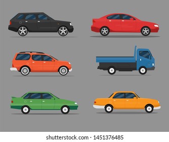 Car Icon Vector Logo Template. Flat Style. Side View, Profile.