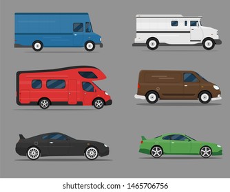 Car Icon Vector Logo Template. Flat style. Side view, profile, bus, truck