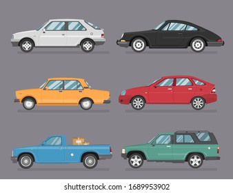 Car Icon Vector Logo Template. Flat Style. Side View, Profile.