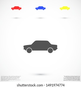 Car icon vector on gray background. Cars vector graphic illustration.passenger car with round headlights vector icon isolated on white background. Car flat design.