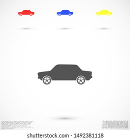 Car icon vector on gray background. Cars vector graphic illustration.passenger car with round headlights vector icon isolated on white background. Car flat design.