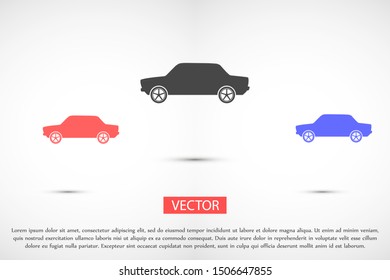 Car icon vector on gray background. Cars vector graphic illustration.passenger car with round headlights vector icon isolated on white background. Car flat design.