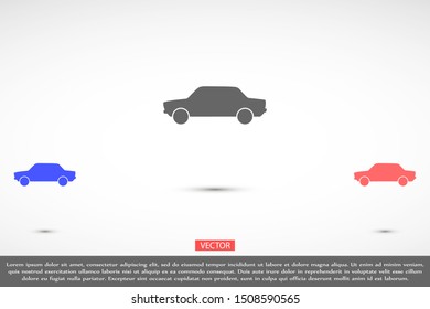 Car icon vector on gray background. Cars vector graphic illustration.passenger car with round headlights vector icon isolated on white background. Car flat design.