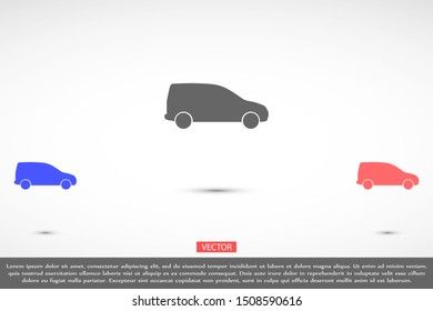 Car icon vector on gray background. Cars vector graphic illustration.passenger car with round headlights vector icon isolated on white background. Car flat design.