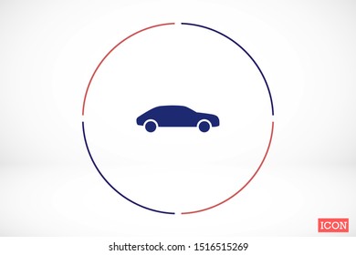 Car icon vector on gray background. Car vector graphic illustration.passenger car with round Car headlights vector icon isolated on white background.