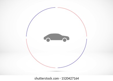 Car icon vector on gray background. Car vector graphic illustration.passenger car with round Car headlights vector icon isolated on white background.