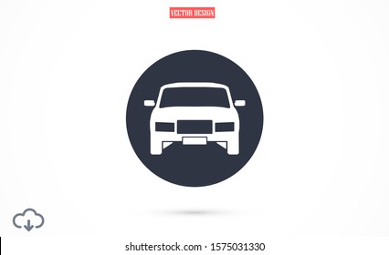 Car icon vector on gray background. Cars vector graphic illustration.passenger car with round headlights vector icon isolated on white background. Car flat design.