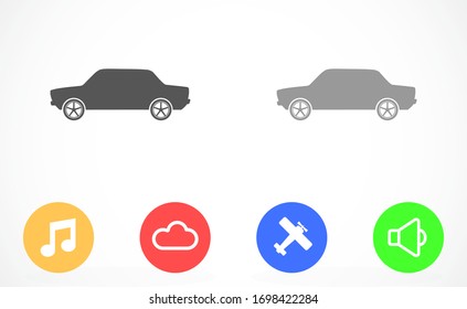 Car icon vector on gray background. Cars vector graphic illustration.passenger car with round headlights vector icon isolated on white background. Car flat design.