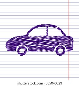 Car icon. Vector.  With pen and school paper effect 