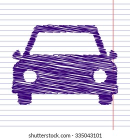 Car icon. Vector.  With pen and school paper effect 