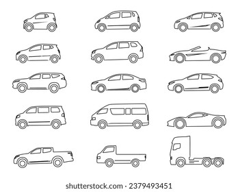 Car icon vector set. Car icon collection. Car category. Vehicles Silhouette Set