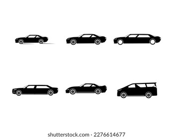 car icon vector set, silhouette, isolated on white background.
