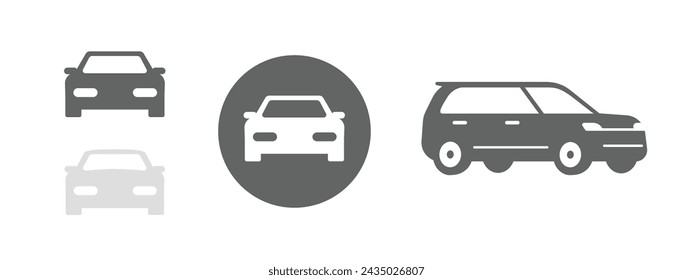 Car icon vector, simple auto vehicle shape silhouette font side graphic black white minimal design, automobile pictogram round circle glyph symbol, transport stamp label image clipart