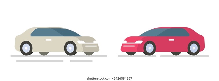 Car icon vector, vehicle isolated graphic flat cute simple illustration set, auto automobile transport image white red color modern minimal design clipart