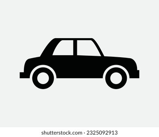 Car Icon. Vehicle Automobile Side View Transport Transportation Auto Travel Sedan Traffic. Black White Graphic Clipart Artwork Symbol Sign Vector EPS