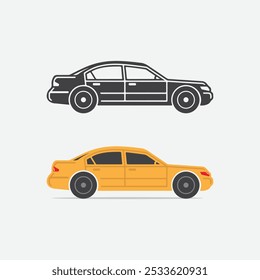 Car Icon, Vintage and Private Cars in Silhouette and Vector