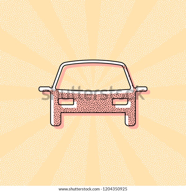 car icon. Vintage\
retro typography with offset printing effect. Dots poster with\
comics pop art background