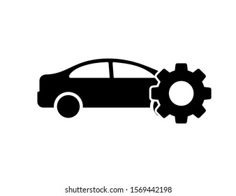 Car icon with wheel. Isolated vector symbol. Car service sign. Vector illustration garage. Car vector icon. Wrench sign symbol.  EPS 10