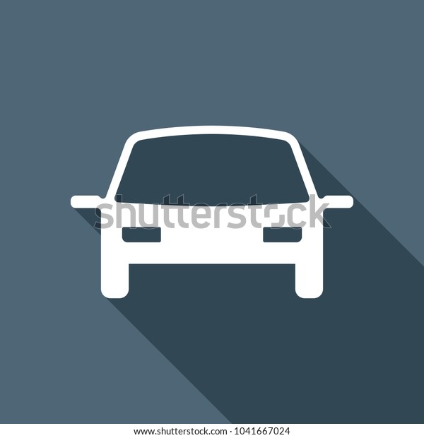 car\
icon. White flat icon with long shadow on\
background