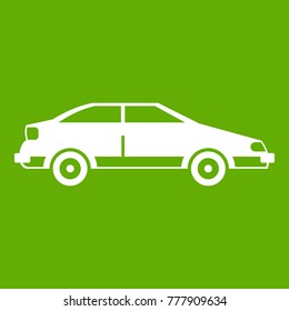 Car icon white isolated on green background. Vector illustration