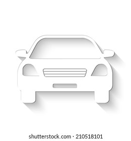Car icon - white vector illustration with shadow