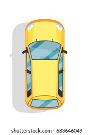 Car icon. Yellow car top view isolated on white background. Urban transport vector illustration
