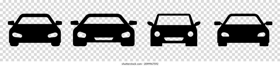 Car icons. Automobile silhouette front view set. Auto vehicle sedan isolated on transparent background